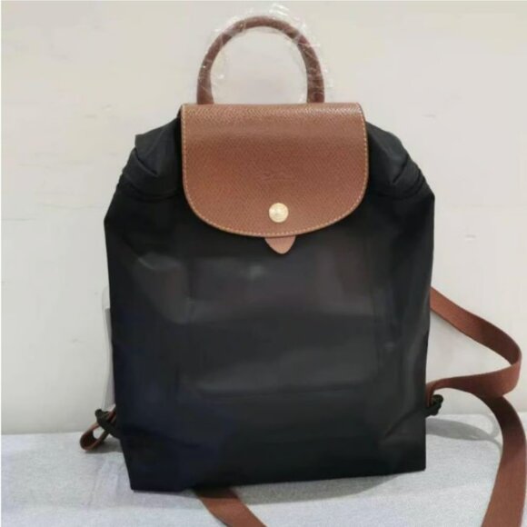 New Longchamp Black Backpack with Brown Accents - Picture 2 of 8